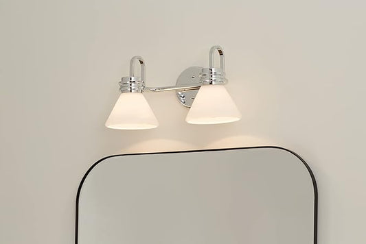 Kichler Farum 19.25" 2-Light Vanity Light with Opal Glass in Chrome, for Vanity, Jack & Jill Layout, Over a Mirror, (19.25" W x 9.5" H), 55154CH