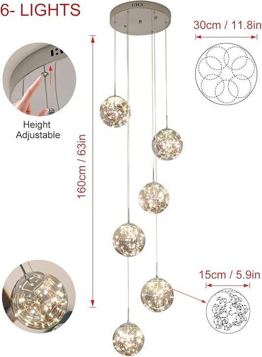 Long Chandeliers for High Ceilings,Modern Crystal Pendant Light,Raindrop Drop Lamp,Hanging Flush Mount Lighting Fixtures for Spiral Staircase,Foyer,Entryway,Living Room