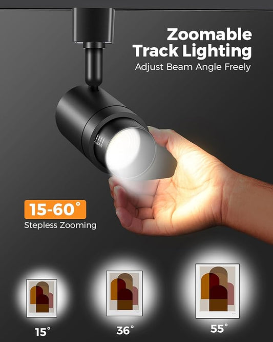 Zoomable H Track Lighting Heads H Type Track Light Heads Dimmable LED Track Lighting Fixtures Ceiling Spot Light, H Style Track Heads for H Track Lighting Rails - Black CRI90 12W 4 Pack 4000K