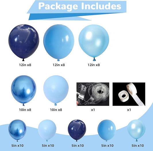 HILAVO Blue Balloon Garland Arch Kit 12 Inch 90 Pcs Metallic Chrome Pearl Baby Light Dark Royal Blue Latex Balloons for Winter Wonderland Baby Shower Birthday Wedding Ocean Party Decor