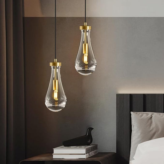 Raindrop Pendant Lights Kitchen Island: Raindrops Crystal Light Fixtures of 2 Lights - Gold Brass Teardrop Lighting over Dining Table - Modern Adjustable Tear Drop Ceiling Pendants Light Bulb Included