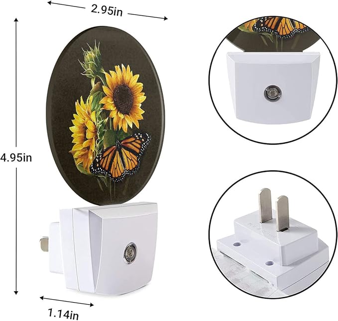 EKOBLA Sunflower & Butterfly Plug-in Night Light, Floral LED Nightlight for Kids & Home Wall Decor