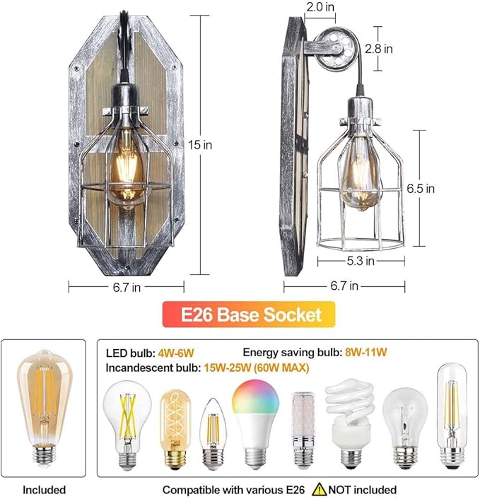 Steampunk Industrial Pulley Wall Sconce Plug in, Shabby Chic Metal Wall Mounted Lamp with Switch Retro Vintage Wall Light Fixtures with 8FT Plug in Cord, E26 Base(Edison Bulb Included, 1 Pack)