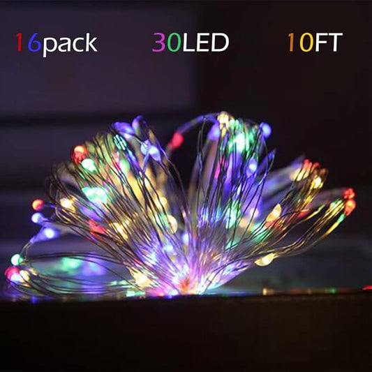 SOCO 16 Pack LED Fairy Lights Battery Operated - 10FT 30LED Copper Wire Mason Jar String Lights, IP65 Waterproof, Bendable for Indoor/Outdoor, Christmas, Wedding, Party, Camping Decor