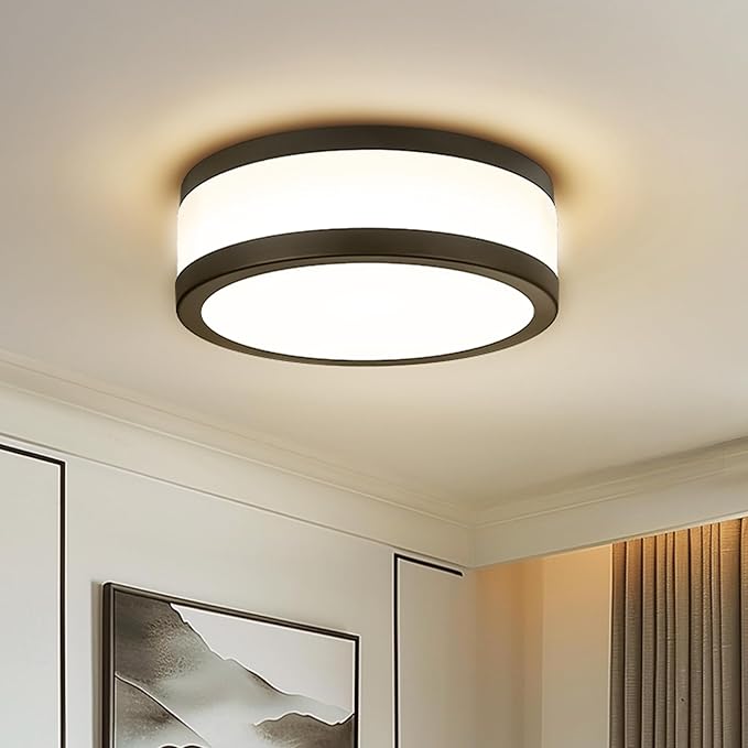 LMS 12 Inch Black LED Flush Mount Ceiling Light, Modern 18W Dimmable Semi Flush Mount Round Ceiling Light for Bedroom, Kitchen, Hallway, Bathroom, 5CCT, LMS-054CL-BKS