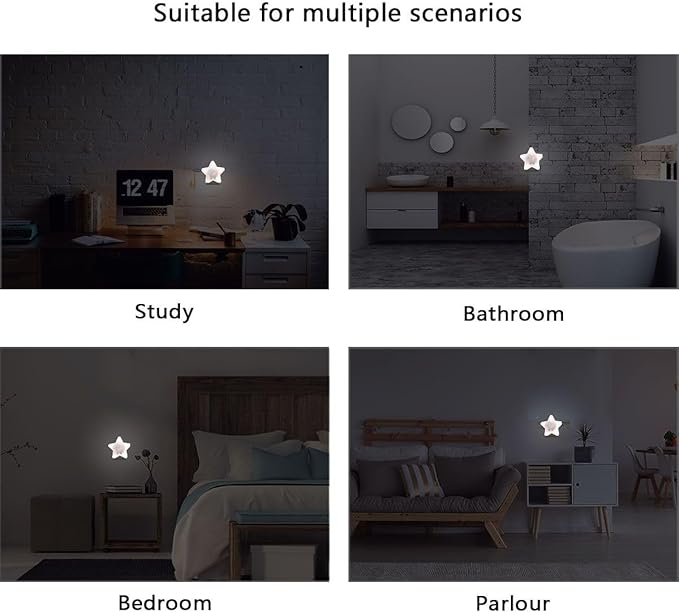 Cute Baby Elephant Plug in LED Night Light Lamp with Dusk to Dawn Sensor for Hallway, Kitchen, Bathroom, Bedroom - Star Shaped Decor