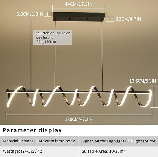 Modern Design Dimmable Desk Linear Pendant Light, with Remote Control Dimmable 3 Color Mode & Brightness Ceiling Lamp, Anti-Flicker Dining Light Fixture for Kitchen(47IN)