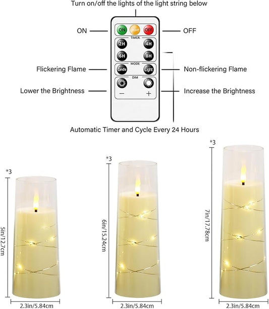 Nimiko Flickering Flameless LED Candles,Battery Operated Candles 9 Pcs with Embedded Star String,Acrylic LED Pillar Candles with Remote,Suitable for Home Decoration to Create an Atmosphere (Ivory)