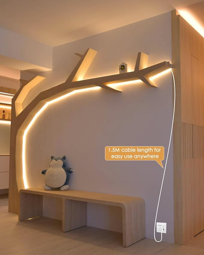 Aclorol 5V USB COB LED Strip Light 4.92FT 480LEDs Flexible TV Backlights Warm White 3000K Dimmable LED Light Strip with Self-Adhesive for Bedroom Closet Under Cabinet Monitor Desk Home Decor 8mm Width