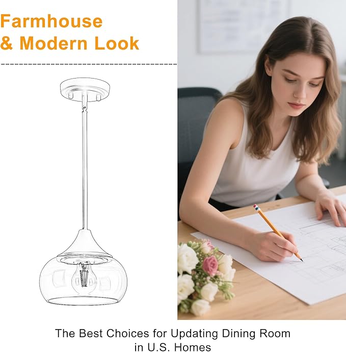 Modern Pendant Lights for Kitchen Island, Gold Pendant Light Fixtures with 8.5" Clear Glass Shade, Industrial Hanging Pendant Lights Fixture for Kitchen Island Dining Room Bedroom Entryway 1 Pack