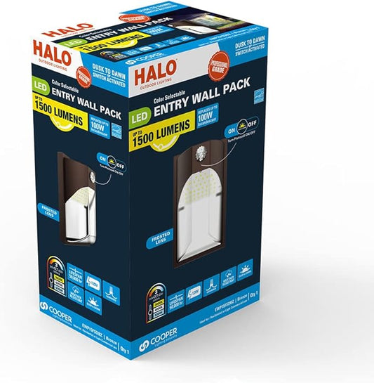 HALO 100- Watt Equivalent, Integrated LED, Bronze, Dusk to Dawn Wall Pack Light, Field Selectable CCTs up to 5000K