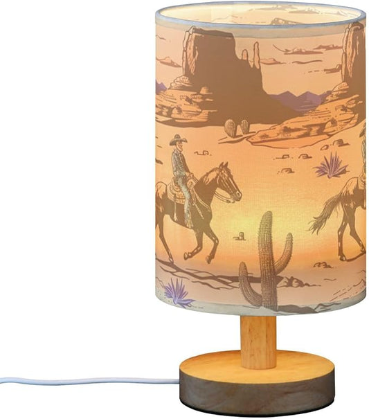 Western Desert Cowboy Bedside Table Lamp Retro Nightstand Lamp with Wood Desk Lamps for Bedroom Living Room Nursery Office Home Decor
