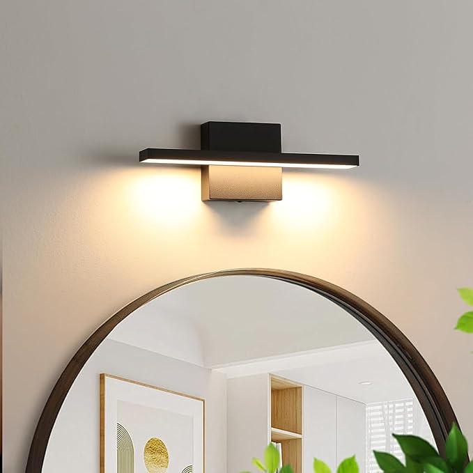 Bathroom Light Fixtures Over Mirror, 12 Inch Black Bathroom Vanity Light, 11 Watts LED Modern Wall Sconce 3000K Bar Vanity Lights for Bathroo