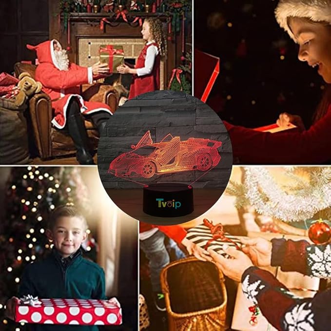 7 Color Changing Night Lamp 3D Atmosphere Bulbing Light 3D Visual Illusion LED Lamp for Kids Toy Christmas Birthday Gifts (Racing Car)