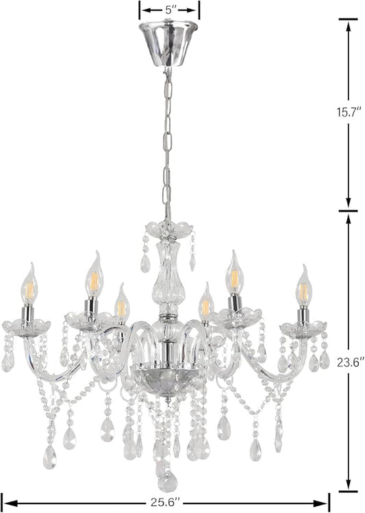 Vlaikz 6 Light Wedding Decoration Crystal Chandelier Candle Crystal Pendant Light Transparent K9 Crystal Lamp Modern Luxury Ceiling Living Room Bedroom Princess Room Hallway Lighting (Sliver)