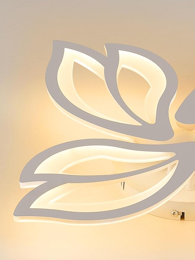 22" Modern White Flower Dimmable LED Light Fixtures, Geometric Low Profile Flush Mount Ceiling Light for Bedroom, Kitchen, Living Room