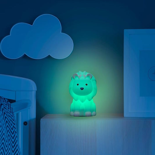 Globe Electric 13849 Multicolor Changing LED Integrated Rechargeable Silicone Night Light, Lion, Tap Button Switch, White, Modern Lighting for Bedroom, Nursery, Playroom, Nightstand