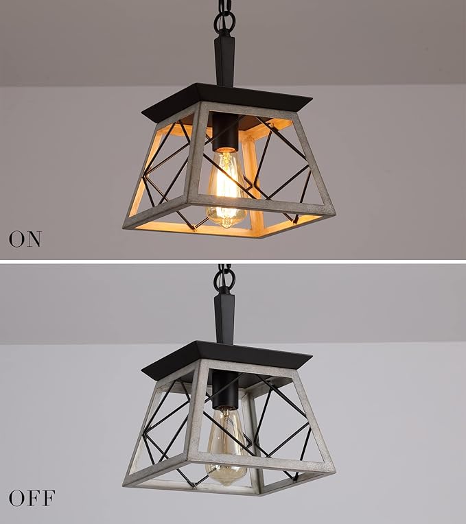 Q&S Farmhouse Dining Room Pendant Light Fixture,1-Light Industrial Chandelier Hanging Lights for Hallway Entryway Patio Kitchen Island UL Listed