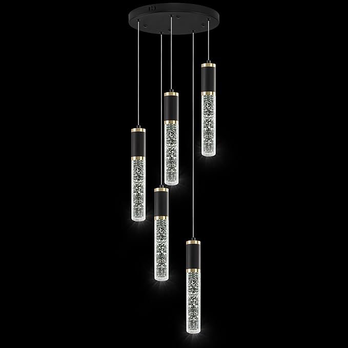 Modern Crystal Chandelier for Kitchen Island 3-Lights, Elegant Black Gold LED Bubble Pendant Lighting Fixture for Dining Room Bedroom Entryway