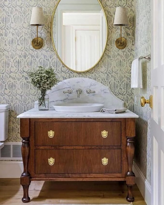 Pathson Set of 2 Vintage Wall Sconces Linen Fabric Shade, Hardwired Bathroom Vanity Lights Brass Finish, Industrial Wall Mounted Fixtures for Bedroom Living Room (Antique Brass)