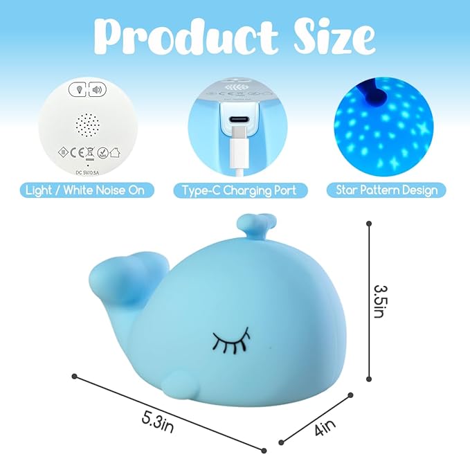 Cute Night Light Gifts for Kids, 7 Colors Blue Whale Toys Cute Lamp,Soft Silicone Baby Night Light,Silicone Whale Rechargeable Nightlight for Kid Kawaii Room Decor