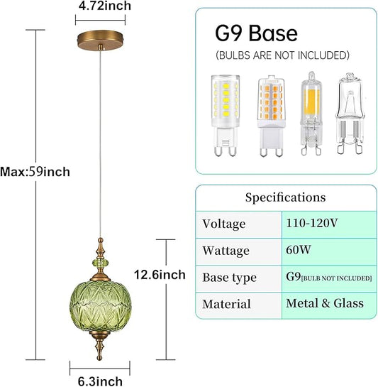 Antique Green Pendant Light Fixtures Vintage Kitchen Lighting Delicate Decorative Pattern 6.3 inches Glass Ceiling Pendant Lighting for Kitchen Island Dining Room with Original Vintage Design