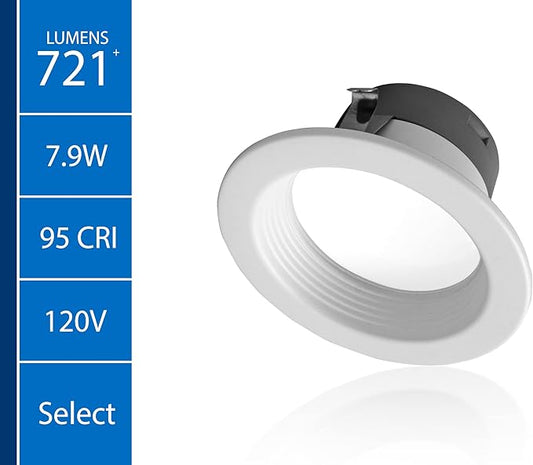 DLR4(v6) 4-inch White Selectable Recessed LED Downlight with Baffle (DLR4607120SWHBF)