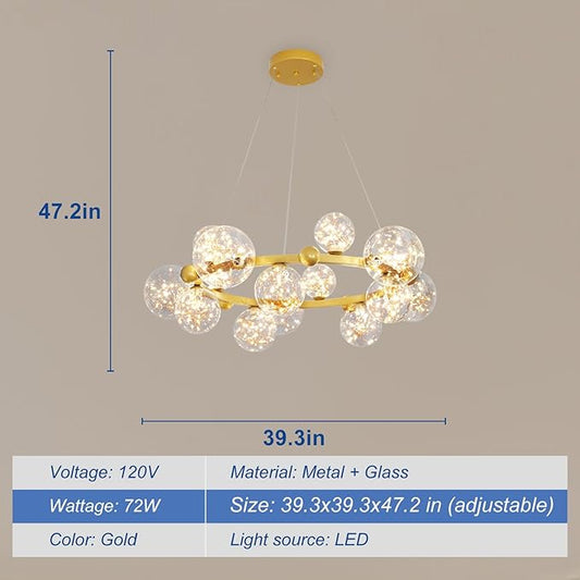 Depuley Sputnik Chandelier Light Fixture: 15-Light Modern Gold Bubble Glass Chandeliers for Dining Room - 39.37" Mid Century Globe Pendant Lighting for Kitchen Island Bedroom Foyer Living Room