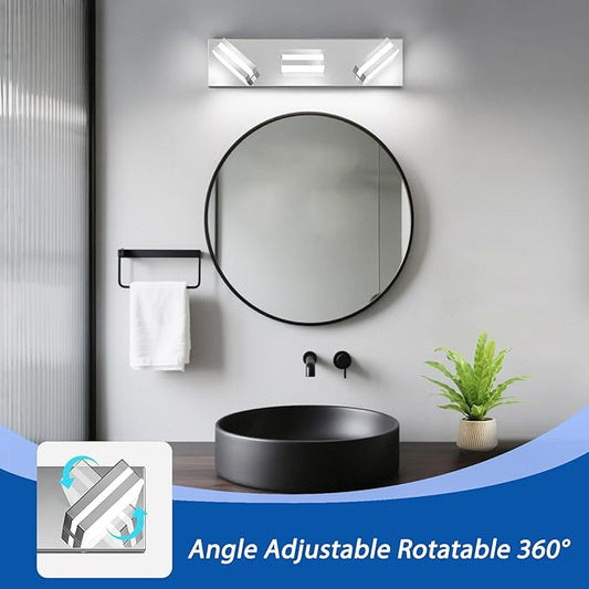 IZORRO LED Modern Bathroom Lights Fixtures(3-Light,Dimmable,360°Rotate),Chrome Acrylic Wall Lighting,Vanity Lights for Bathroom Over Mirror - 6000k 16In (No Assembly Required)