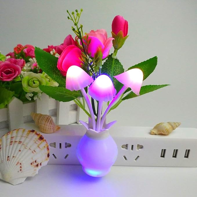 4 Pack Mushroom Night Light, Red Rose Tulip Flowers Plants Plug-in Mushrooms Colors Changing Nightlight Colorful LED Wall Lamp Little Night Lights for Bathroom Bedroom Kitchen Living Room