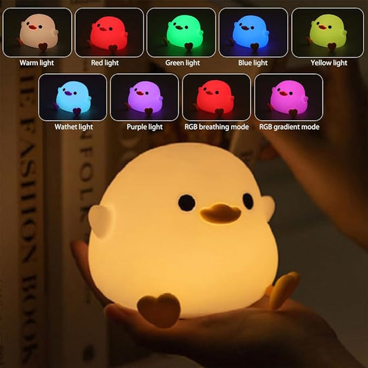 IFTHFOUR DoDo Duck Night Light, LED Cute Silicone Dimmable Nursery Lamp, Rechargeable USB-C Bedside Touch Sensor Lamp, RGB & Warm White Light for Kids, Bedrooms, Dorm Decor, and Gift Ideas(Charging)