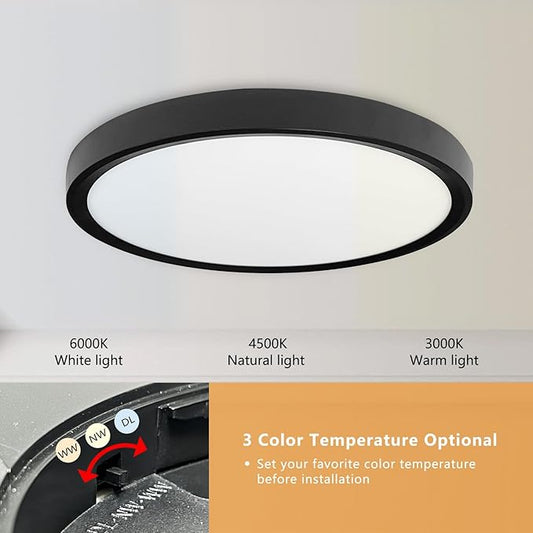 6PK 12 Inch LED Flush Mount Ceiling Light, 24W, 2520LM, 3000K/4000K/6000K CCT Selectable Super Slim Low Profile Ceiling Light, Close to Ceiling Round Flat Panel Fixture for Hallway,Bedroom,kitchen