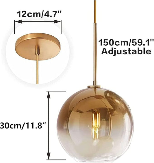 Gradient Color Glass Pendant Light,Modern Glass Hanging Light Chandelier Light (Gold, 30cm)