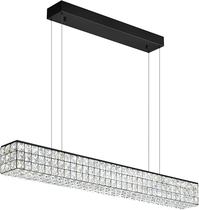 ykolupty Modern Rectangle Pendant Lights Dimmable LED Chandelier Lighting, Linear Black Dining Room Hanging Light Fixtures Kitchen Island Rectangle Chandelier for Dining Room (L 40")