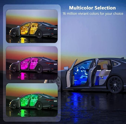 Car LED Strip Light, EJ's SUPER CAR 4pcs 48 LED Multi-Color Car Interior Lights Under Dash Lighting Waterproof Kit with Multi-Mode Change and Wireless Remote Control, Car Charger Included,DC 12V