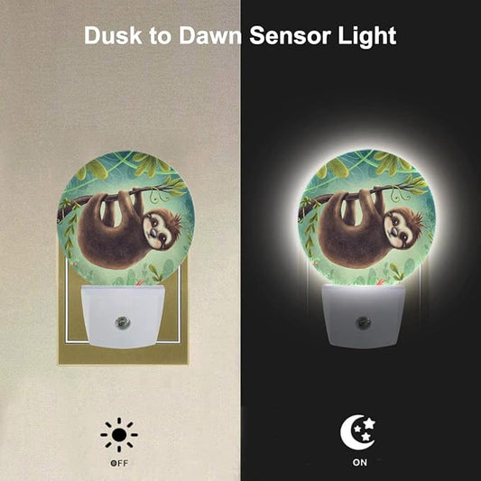 EKOBLA Sloth Plug-in Night Light, Cute Jungle Animal LED Nightlight with Dusk to Dawn Sensor for Kids Room, 0.5W Sleep Friendly