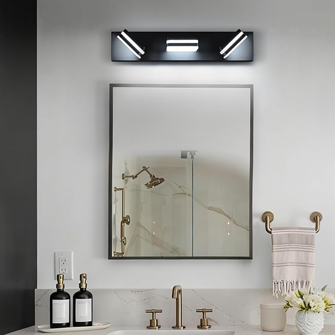 360° Rotate LED Bathroom Vanity Light Fixtures, 1300LM Acrylic Matte Black Vanity Lights for Bathroom, Modern Wall Lighting Fixtures Over Mirror Kitchen Living Room Hallway (Natural White Light 5000K)