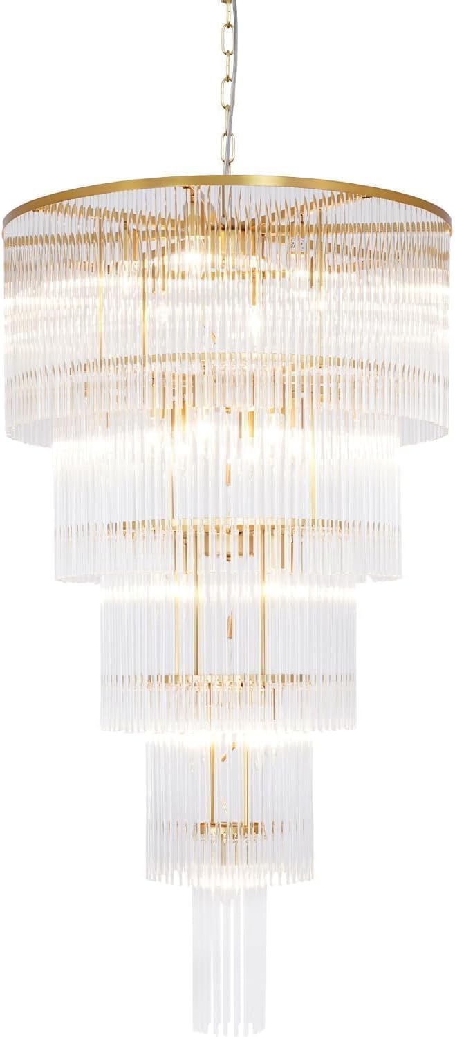 25 Light Staircase Crystal Chandeliers H49 W27.5 Modern Contemporary Elegant 5-Tier K9 Crystal Glass Chandelier Pendant Ceiling Lighting Fixture for Entryway