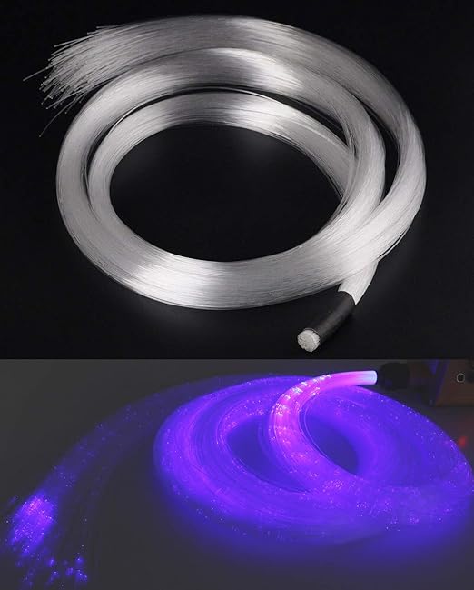 AZIMOM 200pcs 0.04in 9.8ft PMMA Plastic Flash Point Fiber Optic Strands Side Glow Curtain Waterfall Optical Fiber Cables for LED Light Engine Driver Source Decoration