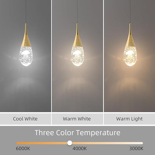 JoollySun Mini Crystal Pendant Light: Modern Dimmable 3-Color(3000k-6000k) LED Pendant for Kitchen Island Bathroom - Polished Gold