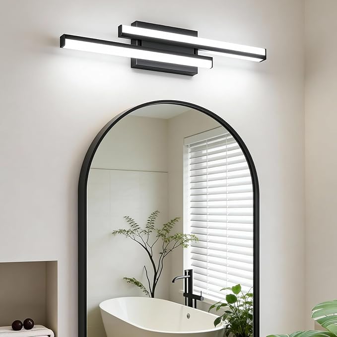 Bathroom Light Fixtures Over Mirror: 24-inch Modern Black LED Vanity Light Bar ETL Certified | Retractable Dimmable Bathroom Lamp IP44 - Wall Light Fixture 25W 5000K Cool White(1 Pack)