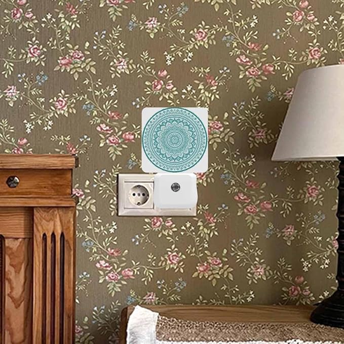 Datura Flower Night Light Blue Green Vintage Style LED Night Lights Plug into Wall for Stairway Hallway Bedroom 0.5W Nightlight