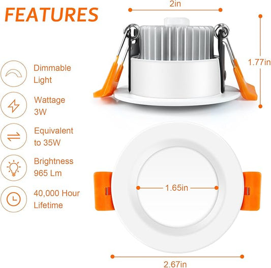 inShareplus 2 Inch LED Recessed Lighting, Downlight Dimmable 3W (35W Equivalent), 3000K Warm White, CRI80, Recessed Light Fixtures with LED Driver(10 Pack )