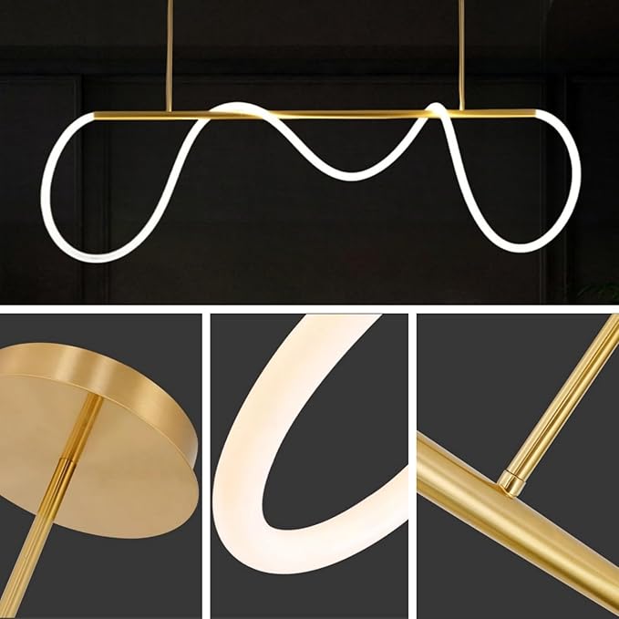Modern LED Linear Pendant Light, DIY 59 inch Gold Chandelier, with Remote Height Adjustable Ceiling Hanging Dining Room Light Fixture, Kitchen Island Lighting, Restaurant Long Hose Lamp