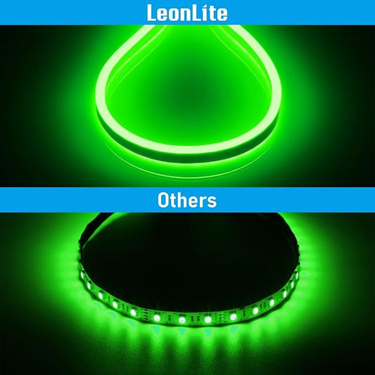 LEONLITE 50FT LED Neon Rope Lights, Outdoor IP67 Waterproof, Christmas Festival Decor, 120V UL Plug, ETL Connectable LED Neon Strip Lights for Shop Sign, Max 3 Sets(150FT), Green Light