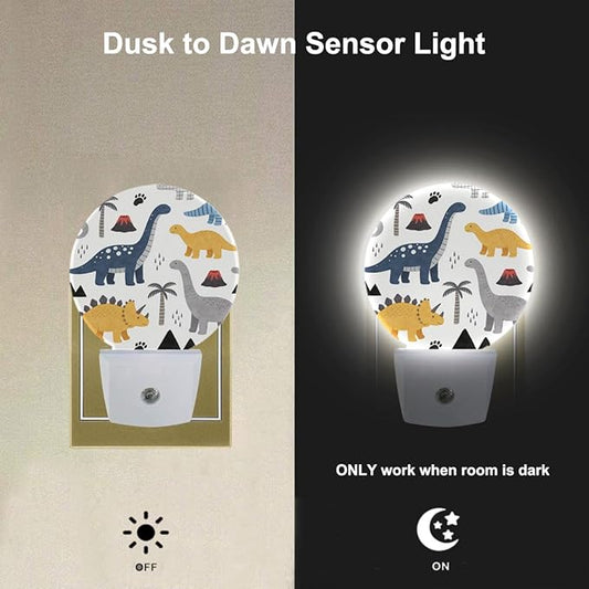 EKOBLA Cartoon Dinosaur Night Light for Kids, Jurassic Dino Design Plug in with Dusk to Dawn Sensor, 0.5W Energy Saving Soft Warm Nightlight for Boys Bedroom Bathroom