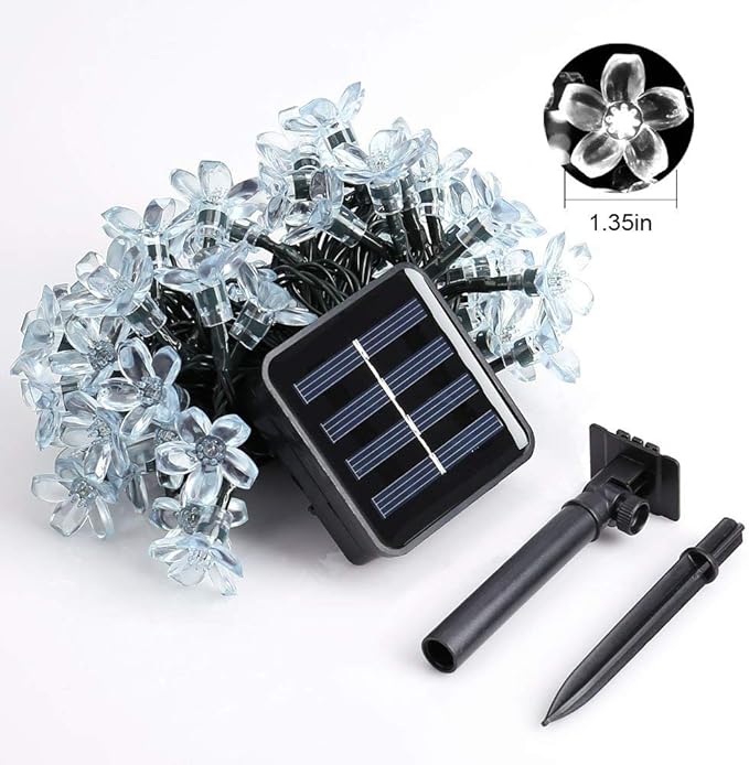 Joomer Outdoor Solar String Lights, Flower String Lights, 50LED Cherry Blossoms String Light 8 Modes Memory Function Waterproof for Garden, Patio, Fence, Yard, Outdoor Decor (Multicolor)