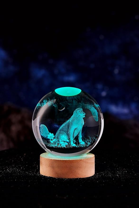 Dog Crystal Ball Lamp,3.15 inch 3D K9 Animal Crystal Ball Dog Night Light with Wooden Base, Lamp Gift for Animals Lovers,16 Colors Change with Remote Control (J)