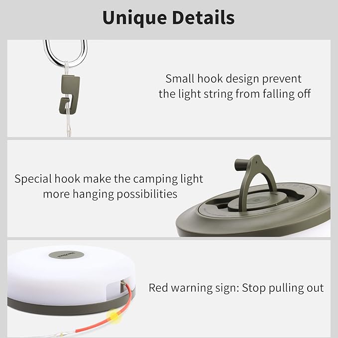 HAMLITE Camping String Lights,2 in 1 Outdoor Waterproof Portable Stowable String Light with 5 Lighting Modes(32.8Ft), USB Camping Lights, Rechargeable String Lights for Yard Hiking,Christmas