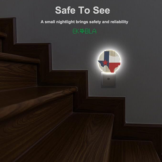 EKOBLA Texas Flag Plug-in Night Light, Texas State Rustic LED Nightlight with Dusk to Dawn Sensor, 0.5W